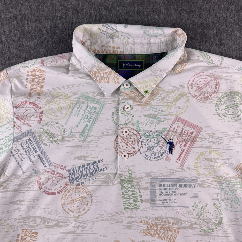William Murray Performance Polo Mens XL Distillery Whiskey Bourbon Print Stretch - Picture 3 of 16